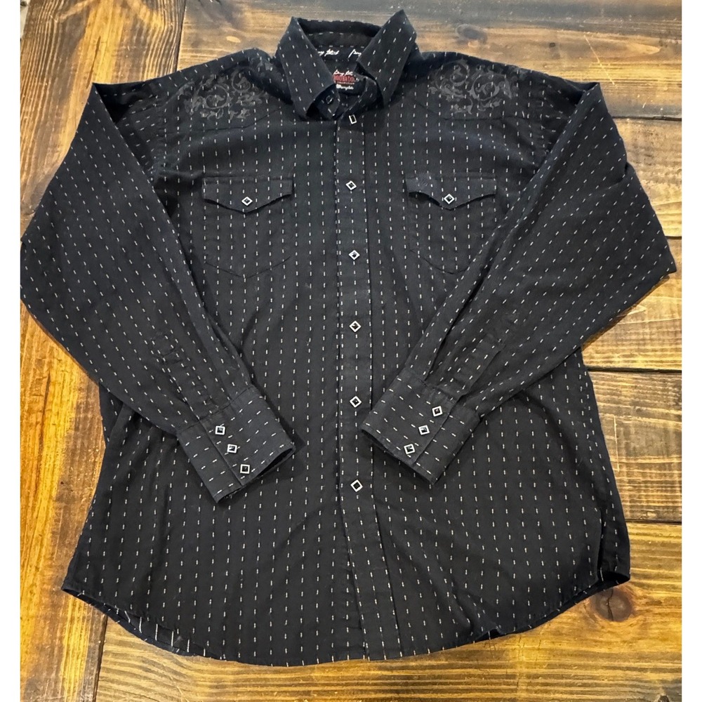 Wrangler George Strait Troubadour Shirt Black Pearl Snap Embroidered L XL